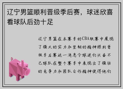 辽宁男篮顺利晋级季后赛，球迷欣喜看球队后劲十足