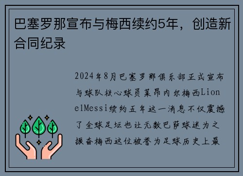 巴塞罗那宣布与梅西续约5年，创造新合同纪录